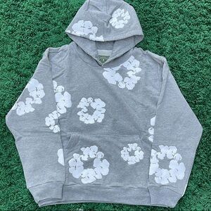Gray Hoodie with White Floral Design